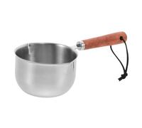 Mini Casserole Double Bec Chauffe Rapide, 200ml, en Acier Inoxydable | Poignée en Bois, Usage Camping et Petites Cuisines, Versement Précis, pour Lait, Beurre, Café et Sauce