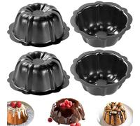 Mini casseroles à gâteau, 4pcs 4 pouces en acier carbone antiadhésif Mini moules de flan, moule à pâtisserie en forme de fleur pour cupcake, pain, Bavarois, Flan Browiemini