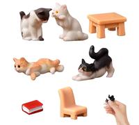 Mini Cats avec Mini Tabouret de Chaise de Livre 7pcs / Ensemble Résine Réaliste Dollhouse Miniature Cats Cake Toppers for Home Decorations Landscape Dollhouse Accessoires Miniatures