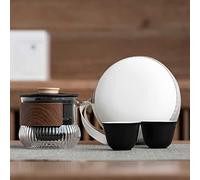 Mini Ceramic Glass Outdoor Tea Set Portable Kung Fu Tea Set with One and Two Cups Black White Three-Dimensional Transparent Texture (Black 8CM)