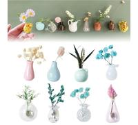 Mini Ceramic Vase Fridge Magnets,Cute Plant Magnetic Flower Vases Fridge Decorative,3D Flowerpot Stickers Kitchen for Office Locker Compact,Stylish Home Decor,Does Not Contain Plants (8pcs B)