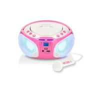 MINI CHAINE HIFI RADIO FM PORTABLE CD/MP3/USB MICROPHONE & EFFETS LUMINEUX ROSE