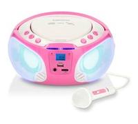 Mini chaine HIFI radio FM portable CD/MP3/USB microphone & effets lumineux rose lenco G