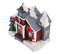 Mini Chalet Décoratif en Résine Lumière Ambiance Noël | Format Compact 10x9,5x5cm, pour Table, Vitrine ou Sapin, Fonctionne Trois Piles AAA