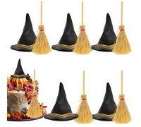 Mini Chapeau De Sorcière Et Accessoires De Balai - Look Rustique, Style Fait À La Main | Accents D'affichage D'halloween Pour L'étagère De Gnome, Arrangement De Table, Décoration De Festival D'automne
