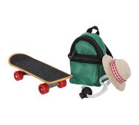 Mini Chapeau Réglable, Skateboard et Paquet à Dos Vert | Ensemble Trois Pièces Léger, Plastique et Polyester, pour Sorties Dehors et Jeu, Augmente la Visibilité