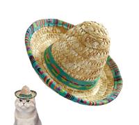 Mini Chapeau Sombrero - Design en Paille Tissée, Bandeau À Large Bord, Sangle Réglable, Léger Et Confortable | Idéal pour Les, Animaux De Compagnie, Chiens, Chats, Lapins, Fêtes Costumées, Ann