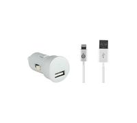Kit Chargeur Voiture USB A 2.4A + Câble USB A / Lightning 1m Blanc Bigben