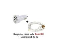 Mini Chargeur Auto 2 x USB + câble USB blanc pour Apple Apple iPhone 5, iPod touch 5e génération, iPod nano 7e génération, iPad Mini de Vshop