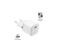 Mini chargeur de sortie USB-C et ensemble de câbles USB-C/USB-C, support PD, 1 mètre, 20W, blanc