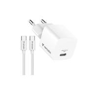 Mini chargeur secteur Verbatim GaN USB-C avec cable USB-C 20W (Blanc)