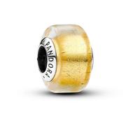Pandora Charm Moments en argent sterling, verre de Murano transparent et feuille d’or 24 carats