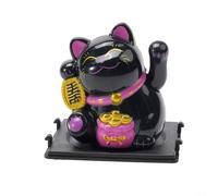 Mini chat porte-bonheur à mouvement solaire pour voiture, tableau de bord, maison, bureau, présentoir de pâtisserie avec bras droit articulé et pépite dorée (sac porte-bonheur, noir)