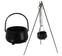 Mini chaudron d'Halloween à l'échelle 1 à 12 échelles avec poignée et 3 tiges de support en métal pour maison de poupée, accessoires de maison de fée, petites sorcières d'Halloween