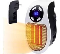 Mini chauffage soufflant céramique, Minuterie 1 à 8h, Thermostat 15° à 30°, fiche électrique pivotante à 180°, salle de bain,