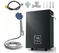 Mini chauffe-eau électrique 5500 W 220 V avec LED 30-55 °C et kit de douche, IPX4, chauffe-eau instantané compact pour douche, cuisine, camping-car (noir)