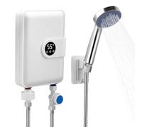 Mini Chauffe Eau Instantané Électrique, 5.5KW 220V Mini Chauffe-eau avec Pomme de Douche, Système Eau Chaude Sans Réservoir pour Salle de Bain Cuisine Jardin, avec Affichage LED Température Lisible