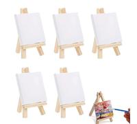 Mini Chevalet Bois, MIni Chevalete Set, CHevalet de Table en Bois, Set de 5 Supports de Toile, 10 x 10 cm, Avec mini Chevalet, Pour la Peinture, les Décoratifs et L'apprentissage de L'éducation