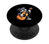 Mini Chien Schnauzer Amusant Jouant de la Guitare pour Amateurs de Musique PopSockets PopGrip Adhésif