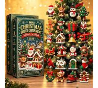 Mini Christmas Brick Ornament Calendrier De L'avent 2026, 24 Jours Briques Acrylique Collection, Countdown Décorations | 24 Jours à Construire Design à Construire avec Boucles pour arbre，2pcs