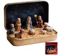 Mini Christmas Nativity Set in a Tin Box,Pocket-Size Nativity Scene with Hand-Painted Figurines,Small Religious Ornament,Portable Travel & Desk Decor, for Christmas (1)