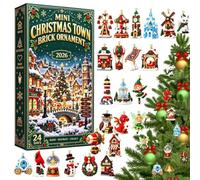 Mini Christmas Town Brick Ornament Calendrier De L'avent 2026-2D | 24 Jours Briques Construction Collection, Countdown Décorations Pour Noël, Suspension Pour Sapin Couronnes Des Fêtes D'hiver