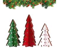 Mini Christmas Tree - 3 Pieces Wooden Table Decor for Holiday | Tiny Desktop Christmas Centerpieces, Rustic Farmhouse Decoration for Party Mantel Shelf Desk Office Apartment Dorm, Wooden Multicolor