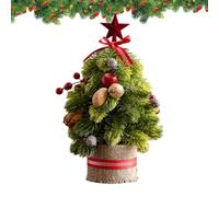 Mini Christmas Tree, Artificial Tabletop Tree with Star Red Berry Decor | Realistic Greenery, Festive Star And Berry Accents, Compact Tabletop Design, PE And Linen Build, 315G Lightweight Holiday Dec