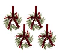 Mini Christmas Wreaths with Velvet Bows - 4 Pack 9.84" | Pine | PP, Foam & Polyester Material, 4-Piece Set, 25cm (9.84") Outer Diameter, Bow with 60cm Ribbon, Suitable for