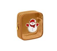 Mini Christmas Zipper Pouches, Christmas Clear Pouches, Cosmetic Bags for Toiletries Organizer, Cute Bags for Women, Friends, Stocking Stuffers (Brown)