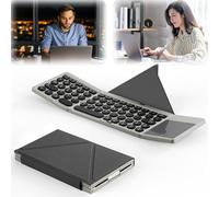 Mini clavier Bluetooth pliable avec pavé tactile et support - Clavier sans fil portable à 3 plis pour téléphones/tablettes/PC (compatible avec iOS/Android/Windows)