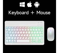 Mini clavier sans fil rétro4.2 RVB Bluetooth,souris aste,espagnol,russe,10"" - Type White and mouse-English #A