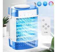 Mini Climatiseur 4 en 1,Climatiseur Portable Silencieux,Ventilateur avec refroidissement à eau 2 modes 3 vitesses Timer Lumière RGB pour chambre Camping,Bleu