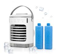 Mini climatiseur 4 en 1, petite unité de climatisation, ventilateur de refroidissement d'air portable USB, ventilateur de boîte à glace avec 2 blocs de glace pour glacière, fonction humidificateur