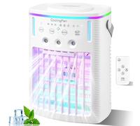 Mini climatiseur mobile avec réservoir d'eau de 1000 ml, ventilateur USB 4 en 1 avec 3 vitesses et mode pulvérisation, veilleuse 7 couleurs, minuterie 8H avec télécommande de refroidissement pour