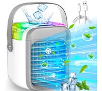 Mini climatiseur portable, 3 en 1, 3 vitesses et 7 couleurs, rechargeable par USB, humidificateur d'air par évaporation avec poignée, convient pour la maison, le bureau, le dortoir
