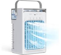 Mini Climatiseur Portable 3-en-1, Réservoir d'Eau 1L, 4 Vitesses Réglables, 3 Minuteurs, Lumière RVB Intégrée, Climatiseur Mobile Silencieux avec Télécommande pour Maison, Bureau