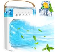 Mini climatiseur portable - Avec 3 vitesses - Minuterie 1/2/3H - Rotation à 360° - Petit ventilateur de climatisation personnel - USB - Pour bureau, maison - Blanc
