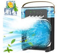 Mini climatiseur portable - Avec 3 vitesses - Minuterie 1/2/3H - Rotation à 360° - Petit ventilateur de climatisation personnel - USB - Pour bureau, maison - Noir