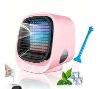 Mini Climatiseur Portable Blanc - Climatiseur Mobile Silencieux Sans Évacuation | 4 en 1 Rafraichisseur d'air & Petit Humidificateur avec 3 Vitesses, Veilleuse & Rechargeable USB (Rose)