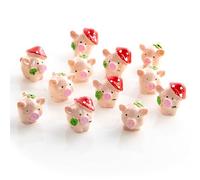Mini cochons Porte Bonheur, 12 pièces: décoration Chance Examen Nouvel an, Petit Objet Porte Bonheur trèfle ou amanite, Cadeau réussite, Figurines Miniatures Rose 1,5 cm
