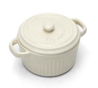 Mini cocotte avec couvercle, plat à gratin en céramique avec poignées et couvercle, petits plats ronds pour lasagnes, soufflés, crèmes brûlées, desserts, pour micro-ondes et four (blanc, L- 400ml-1pc)