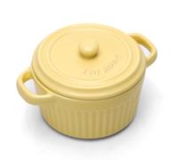 Mini cocotte avec couvercle, plat à gratin en céramique avec poignées et couvercle, petits plats ronds pour lasagnes, soufflés, crèmes brûlées, desserts, pour micro-ondes et four (jaune, S-250ml-1pc)
