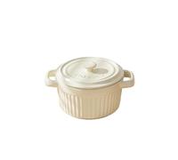 Mini cocotte avec couvercle, plat à gratin en céramique avec poignées et couvercle, petits plats ronds pour lasagnes, soufflés, crèmes brûlées, desserts, pour micro-ondes et four (blanc, S-250ml-1pc)