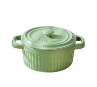 Mini cocotte avec couvercle, plat à gratin en céramique, avec poignées et couvercle, ronds, avec couvercle, pour lasagnes, soufflé, crème brûlée, dessert, micro-ondes et four, vert, taille S : 250 ml