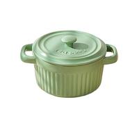 Mini cocotte avec couvercle, plat à gratin en céramique, avec poignées et couvercle, ronds, avec couvercle, pour lasagnes, soufflé, crème brûlée, dessert, micro-ondes et four, vert, taille L : 400 ml