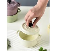 Mini Cocotte Blanche Céramique Double Poignées avec Couvercle 13,5cm x 8cm Contenance Moule 200ml Ramequin Résistant Haute Température Four pour Petits Plats (Blanc)