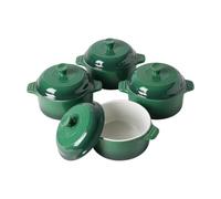 Mini Cocottes avec Couvercles en Porcelaine, Ramequins 480ml Individuelles | Plats à Four Rondes avec Poignées 4 Pièces pour Soufflé, Crème Brûlée, Gâteau