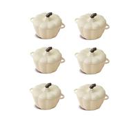 Mini Cocottes Blanc en forme de courge en Céramique Double Poignées avec Couvercle -11 x 9,5 cm - Lot de 6, Hobby Tech