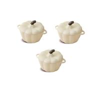 Mini Cocottes Blanc en forme de courge en Céramique Double Poignées avec Couvercle - 11 x 9,5 cm - Lot de 3, Hobby Tech